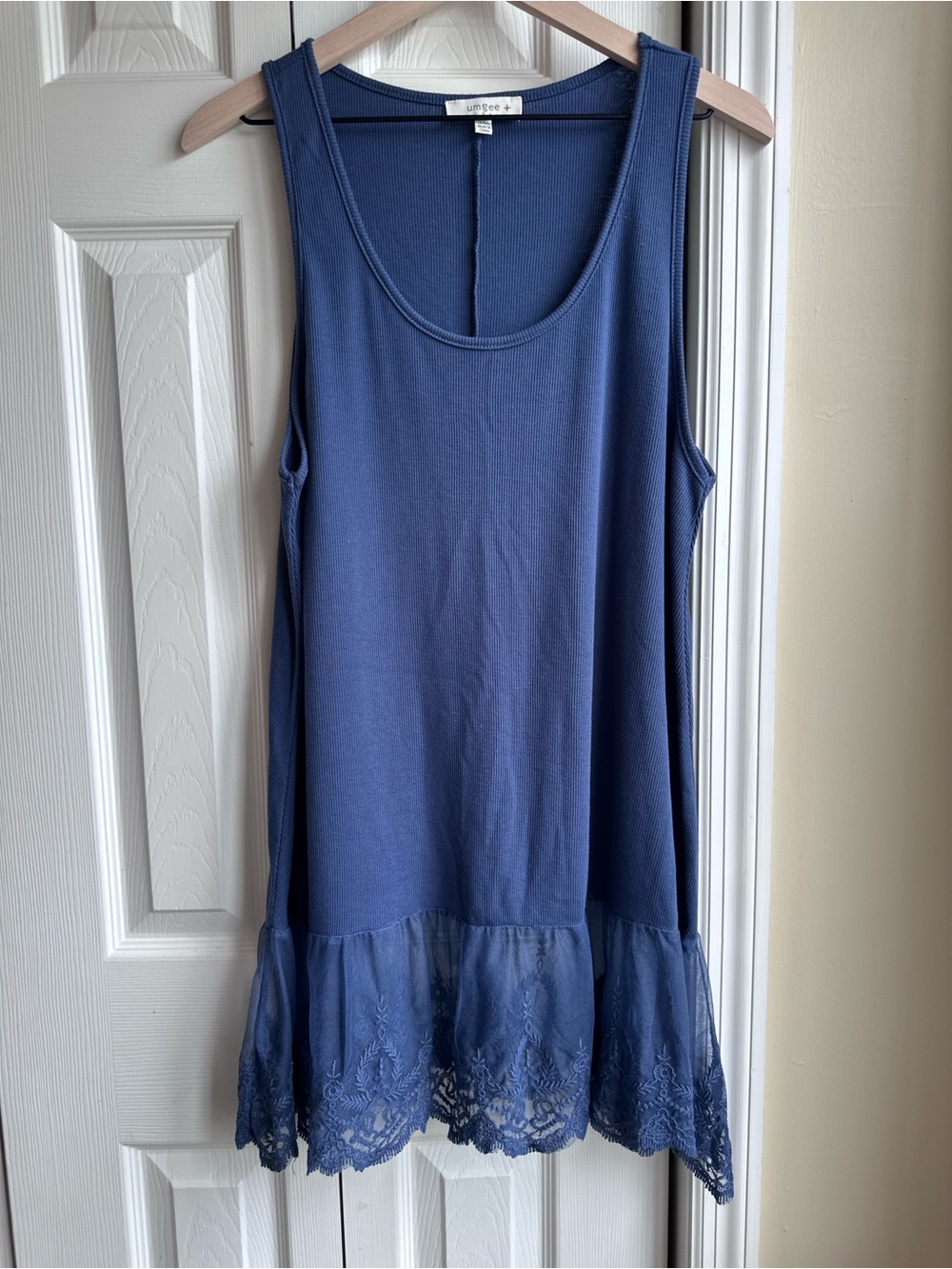 Umgee Slate Blue Lace-Hem Sleeveless Tank